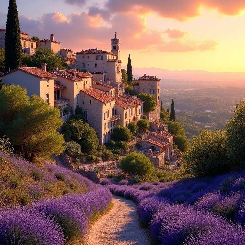 Petit village provençal avec lavande